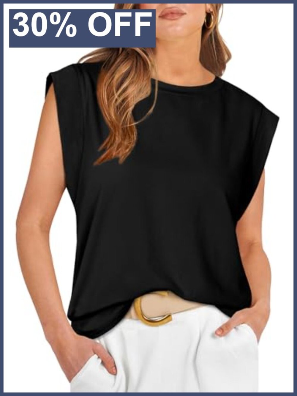 Womens Cap Sleeve Tank Top Loose Fit Crew Neck Summer Business Casual Tee